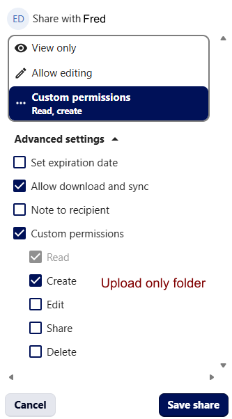 advanced sharing options