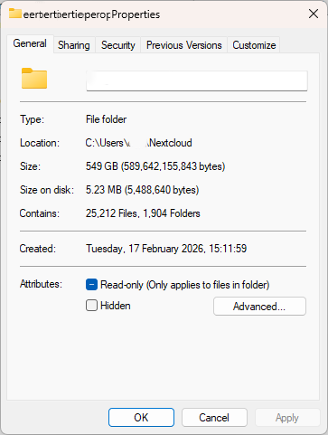 Property window when virtual files are enabled